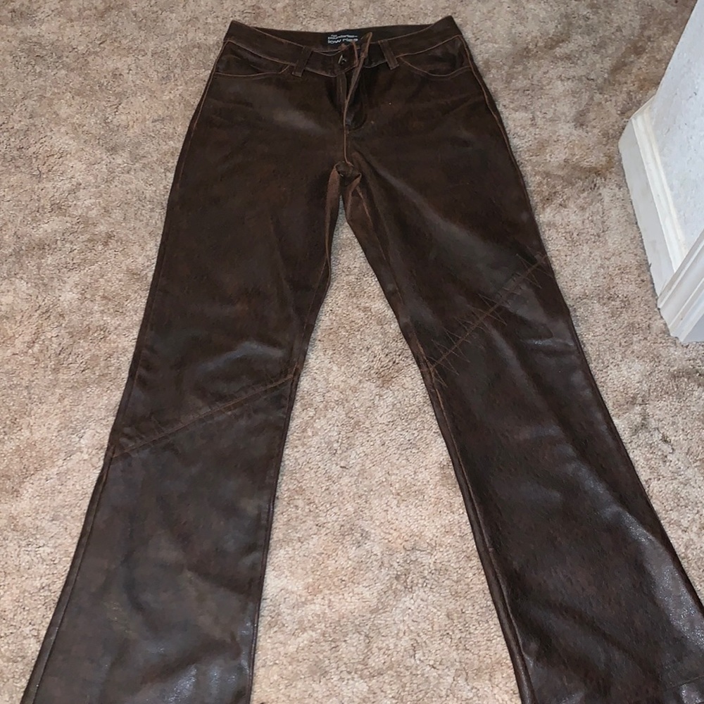 Brown leather bootcut pants